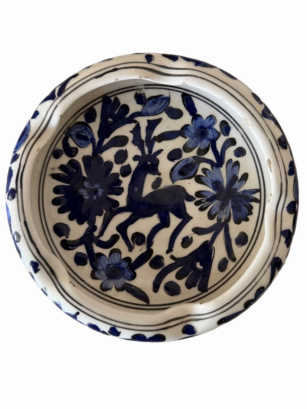 Hand-Painted Icaros Rhodes Greek Pottery  Blue & White Deer & Floral Design